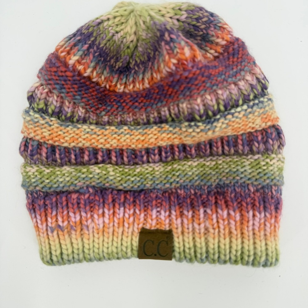 C.C. Beanie Hat Space Dye Rainbow Modern Women One Size Multicolor Pastel Knit